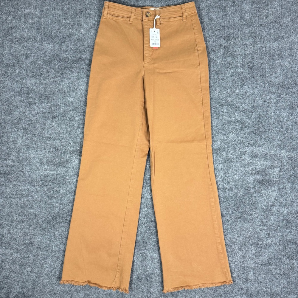 Marine Layer Bridget Wide Leg Raw Hem Pants Womens 8 Tobacco Brown Cotton NWT